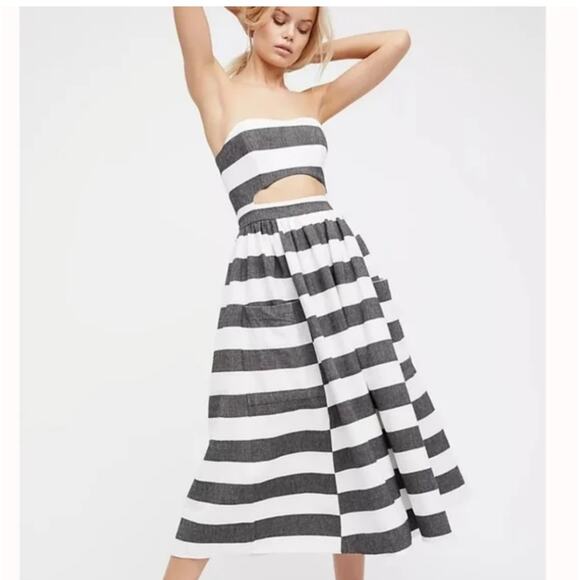 Mara Hoffman Cut Out stripe Organic Cotton Midi Dress Size 0 - Picture 8 of 9